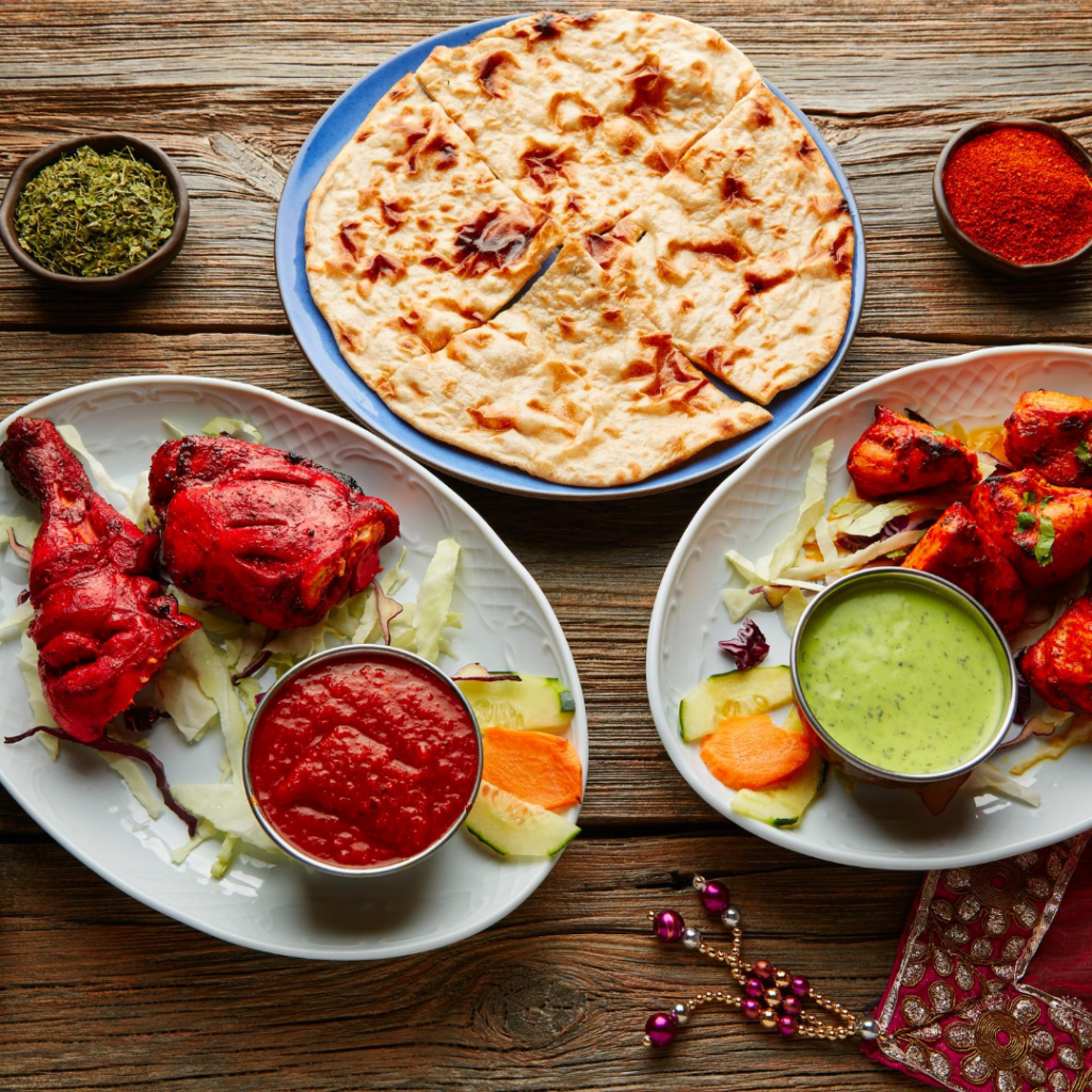 tandoori chicken and naan meal cooked in tandoor oven