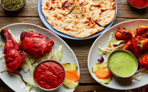 tandoori chicken and naan meal cooked in tandoor oven